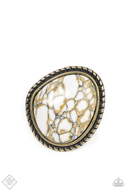 Paparazzi Accessories-Take the High RODEO Brown/White Marbled Stone Ring