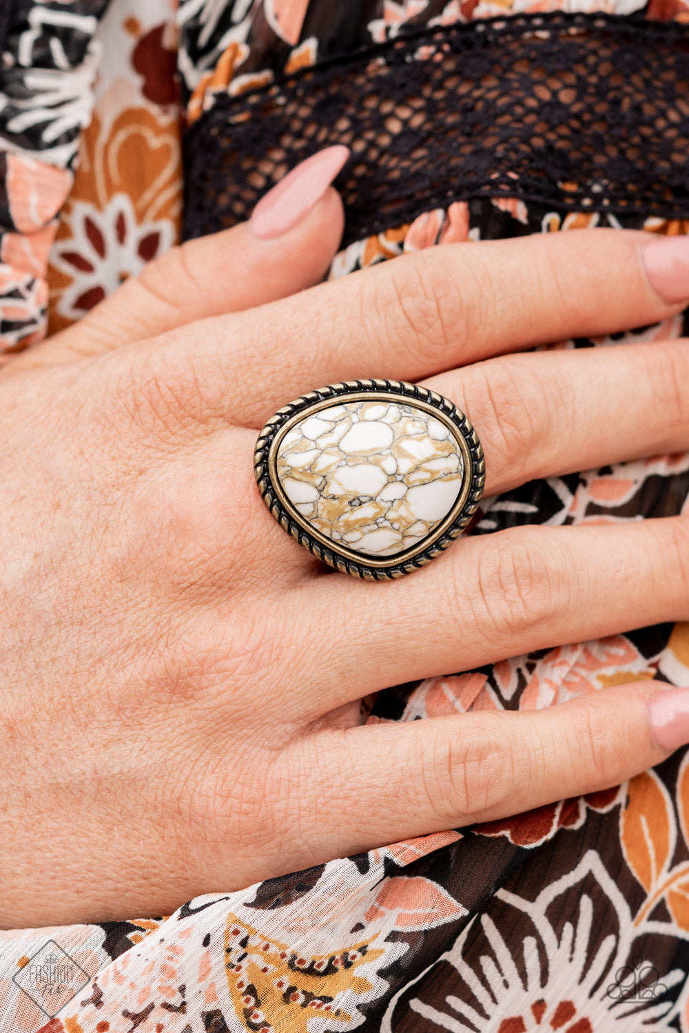 Paparazzi Accessories-Take the High RODEO Brown/White Marbled Stone Ring