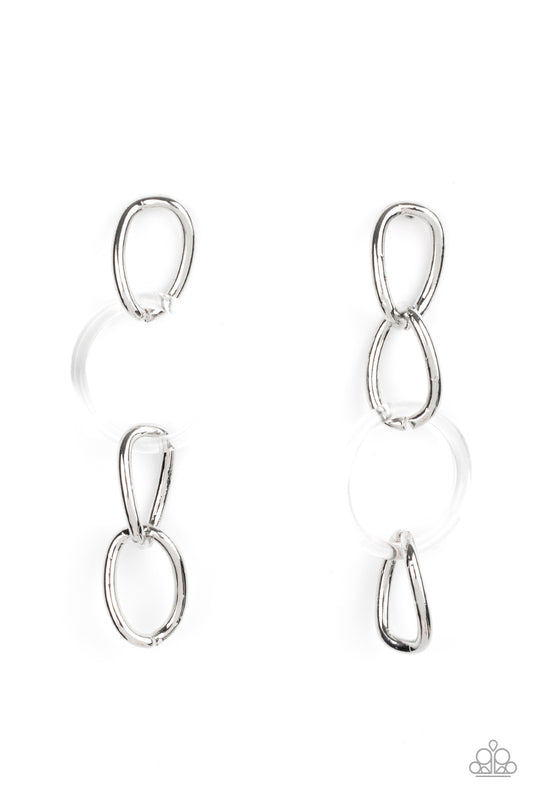 Paparazzi Accessories-Talk In Circles White Acrylic Link Earrings