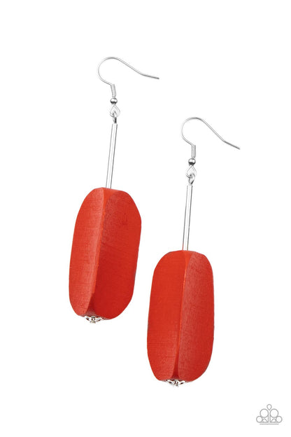 Paparazzi Accessories-Tamarack Trail Red Wood Shiny Silver Artisan Earrings