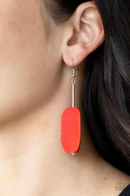 Paparazzi Accessories-Tamarack Trail Red Wood Shiny Silver Artisan Earrings