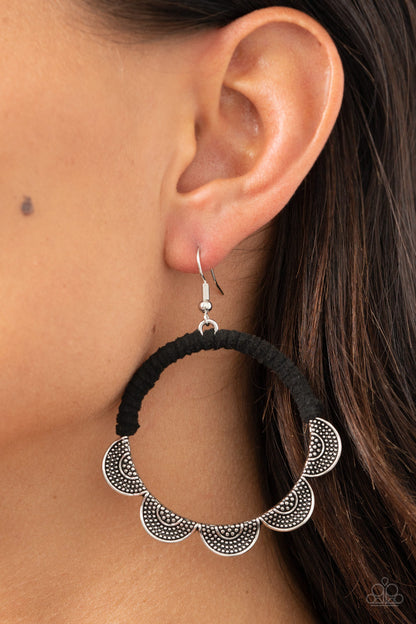 Paparazzi Accessories-Tambourine trend Black Earrings