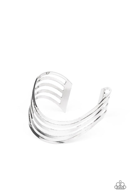 Paparazzi Accessories-Tantalizing Tiered Silver Flat Wavy Cuff Bracelet