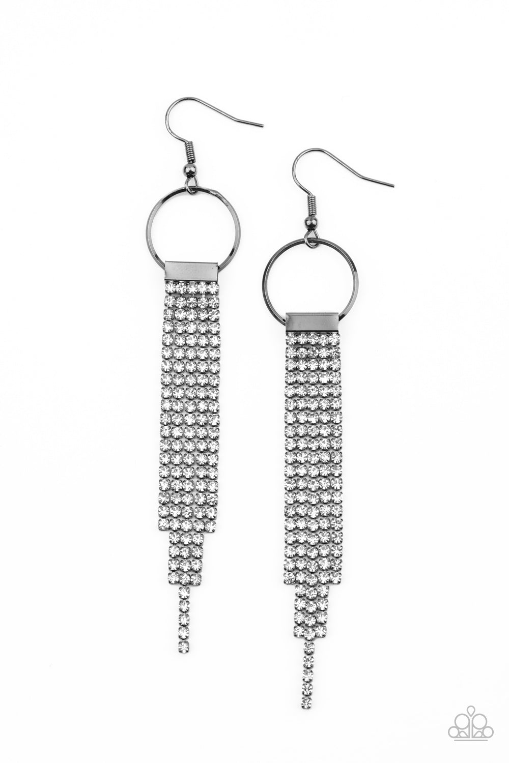 Paparazzi Accessories-Tapered Twinkle Black Rhinestone Fringe Earrings