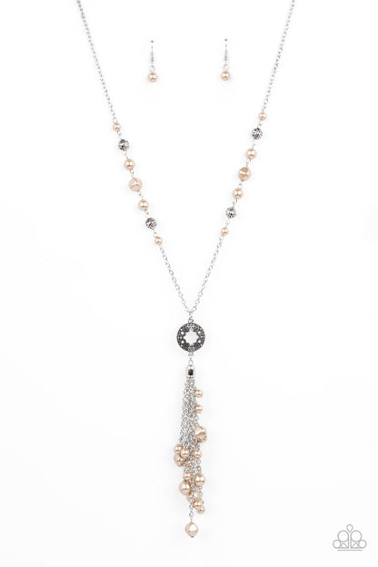 Paparazzi Accessories-Tasseled Treasure Brown Pearl Necklace Set