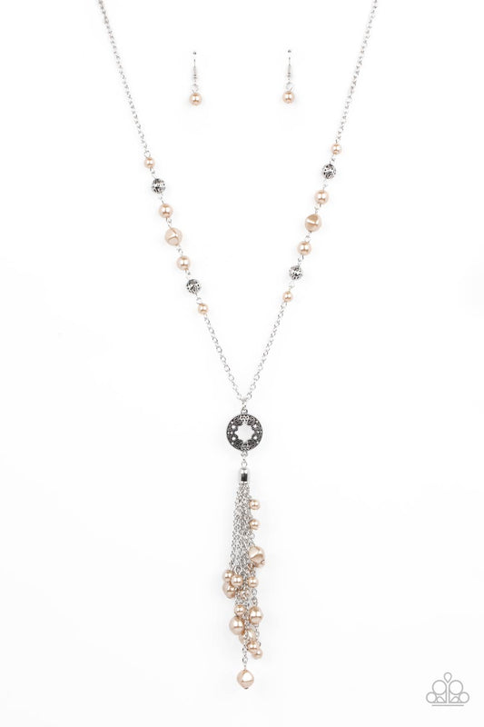 Paparazzi Accessories-Tasseled Treasure Brown Pearl Necklace Set