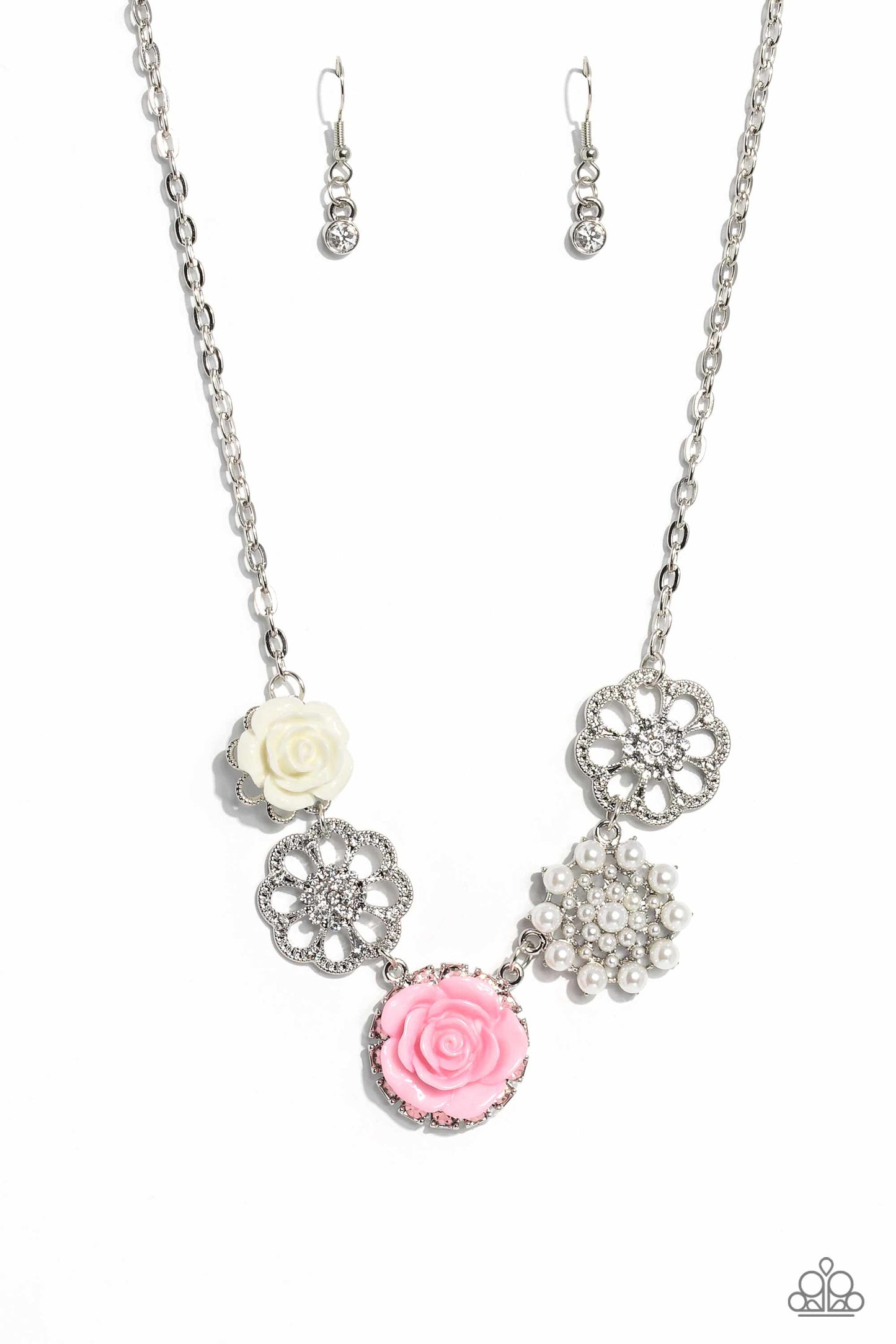 Paparazzi Accessories-Tea Party Favors Pink Floral LOTP Necklace Set