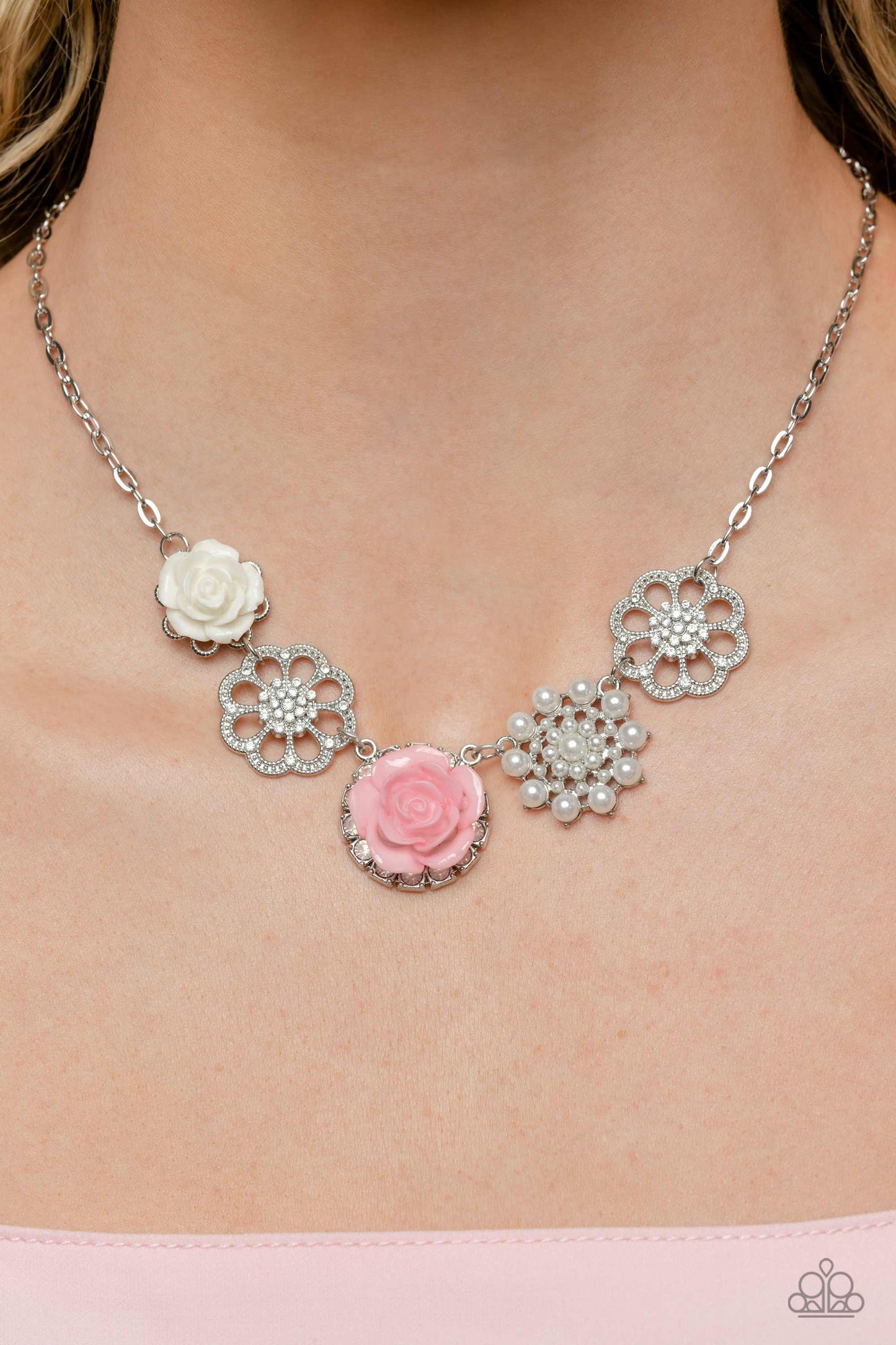 Paparazzi Accessories-Tea Party Favors Pink Floral LOTP Necklace Set