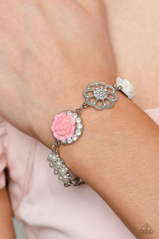 Paparazzi Accessories-Tea Party Theme Pink Floral Charm LOTP Bracelet