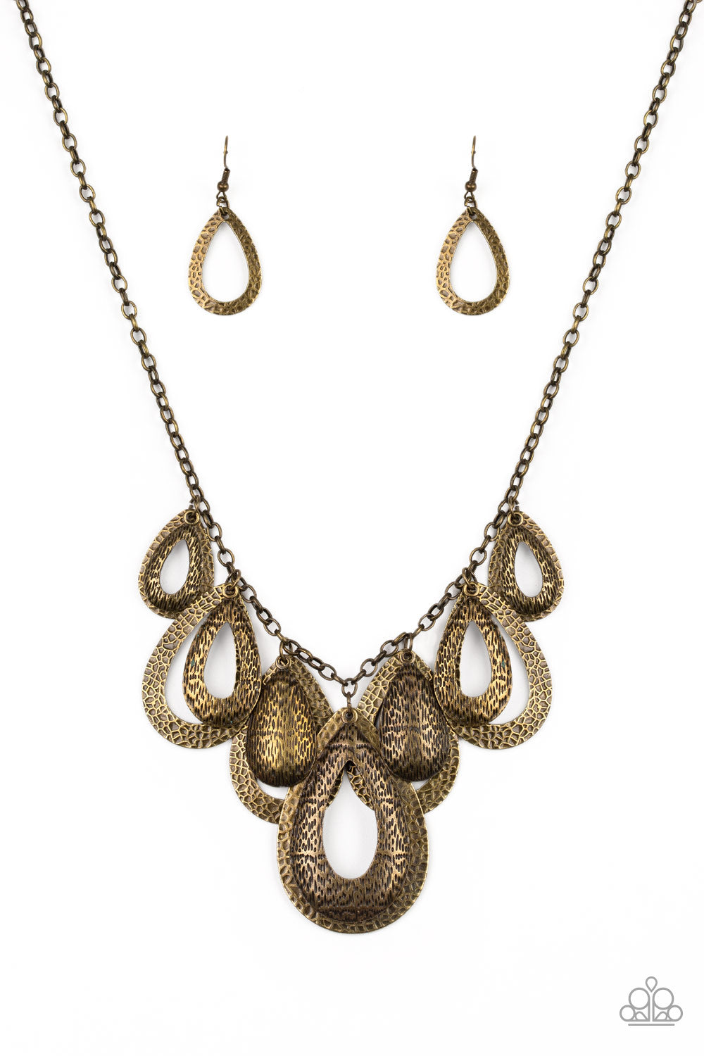 Paparazzi Accessories-Teardrop Tempest Brass Necklace Set