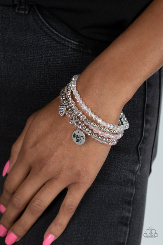 Paparazzi Accessories-Teenage DREAMER Pink Iridescent "Dream Big" Bracelet