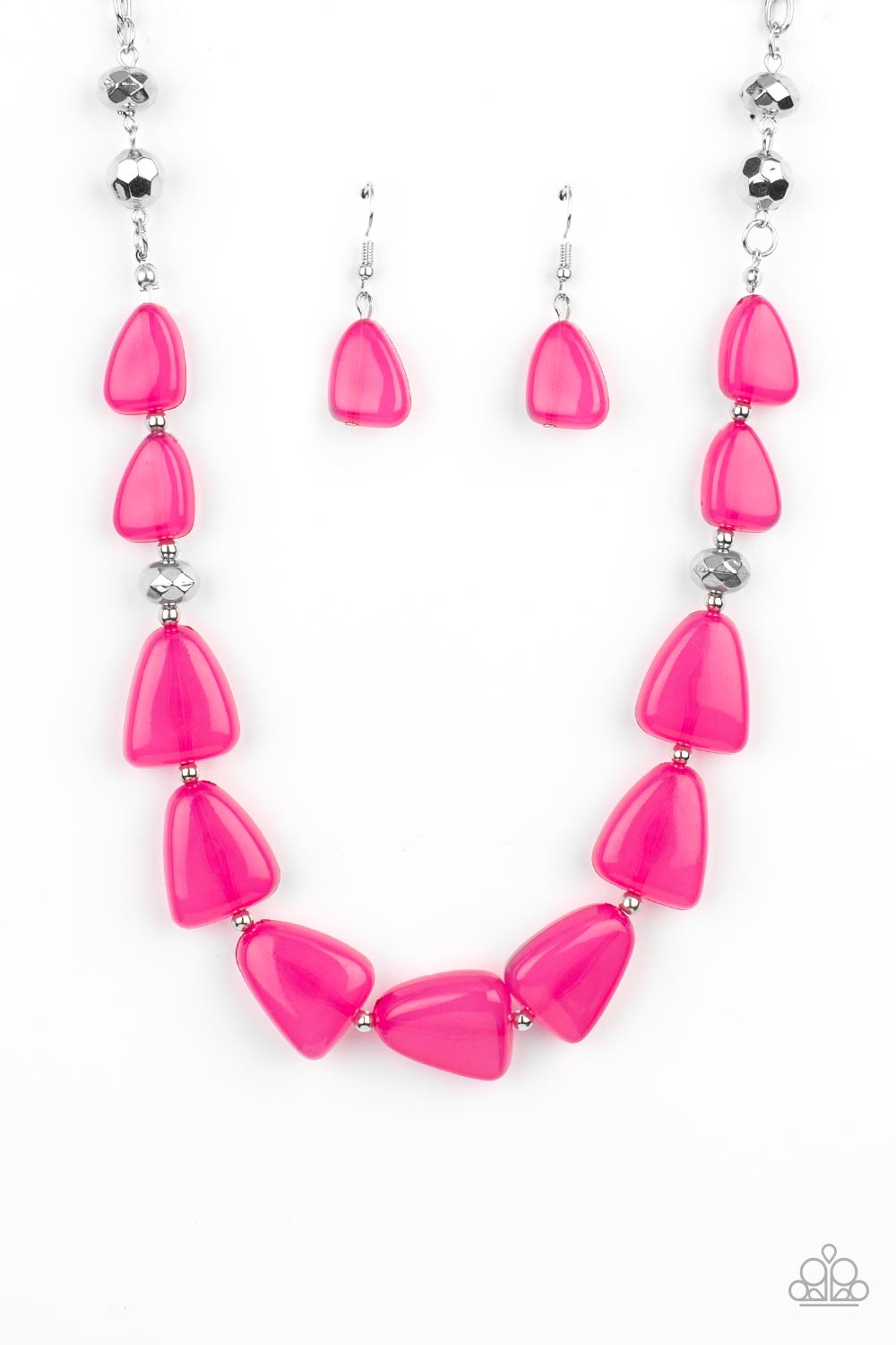 Paparazzi Accessories-Tenaciously Tangy Pink Opaque Fedora Bead Necklace Set