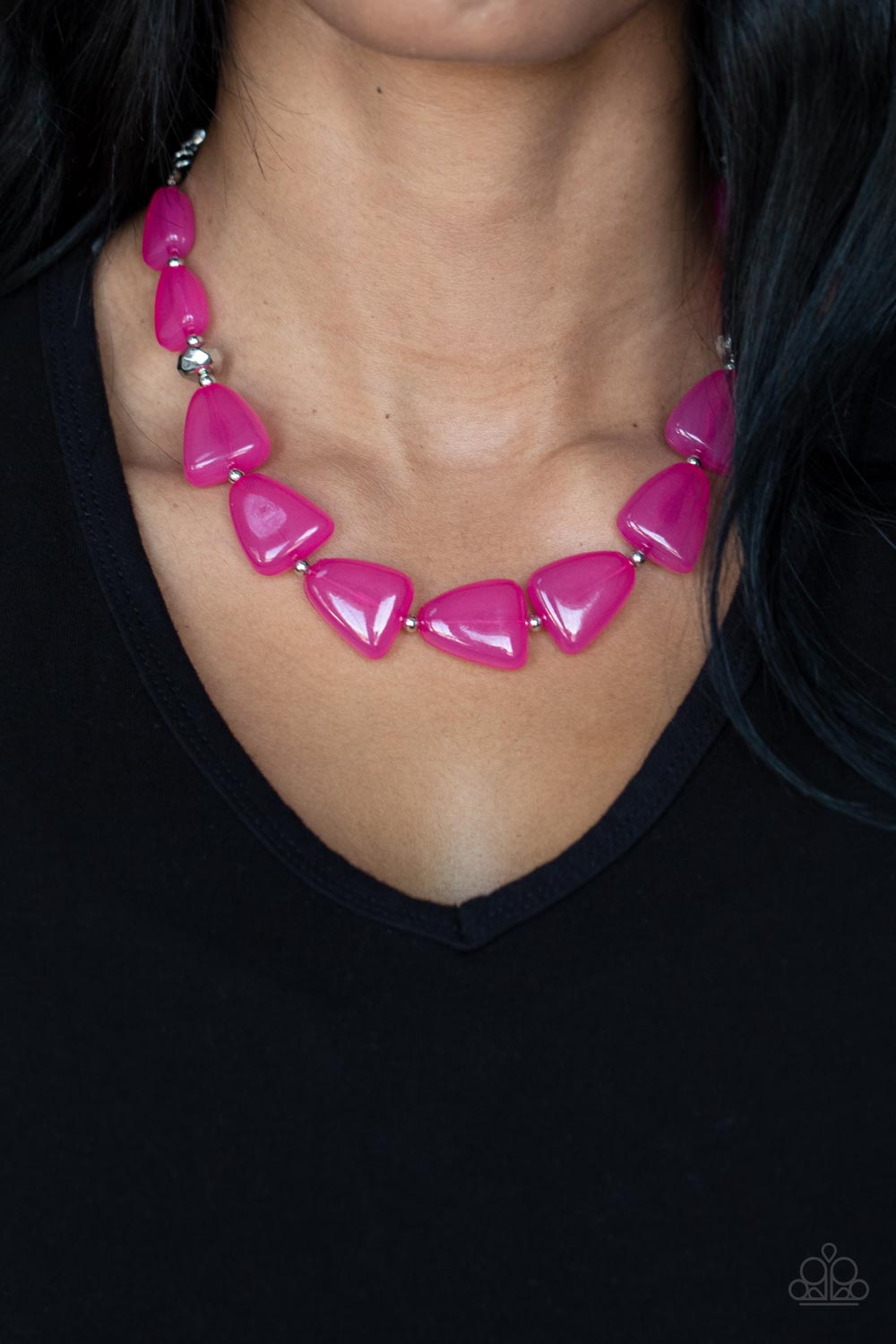 Paparazzi Accessories-Tenaciously Tangy Pink Opaque Fedora Bead Necklace Set