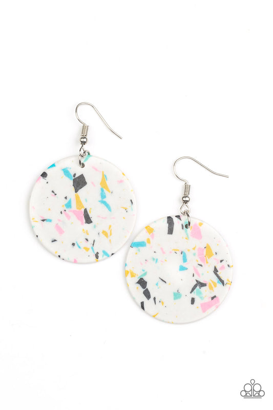 Paparazzi Accessories-Tenaciously Terrazzo White Colorful Stone Earrings