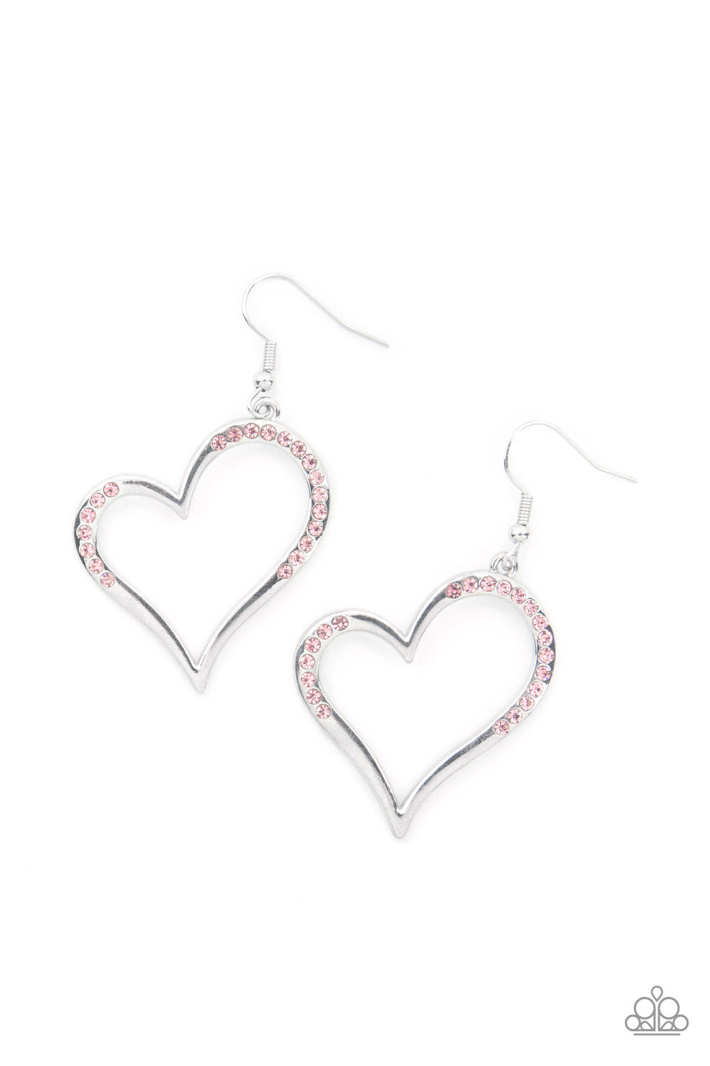 Paparazzi Accessories-Tenderhearted Twinkle Pink Glittery Rhinestone Earrings