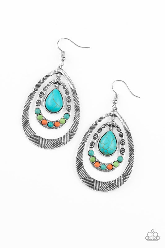 Paparazzi Accessories-Terra Teardrops Multi Turquoise Earrings