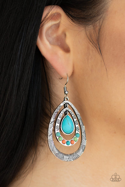 Paparazzi Accessories-Terra Teardrops Multi Turquoise Earrings