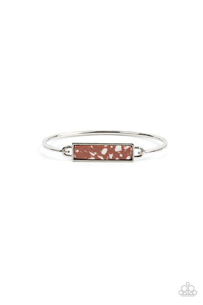 Paparazzi Accessories-Terrazzo Tarot Brown Stone Silver Sleek Bracelet