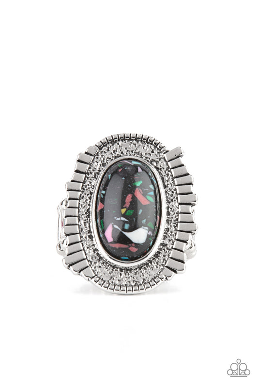 Paparazzi Accessories-Terrazzo Trendsetter Black Artisan Earthy Stone Ring