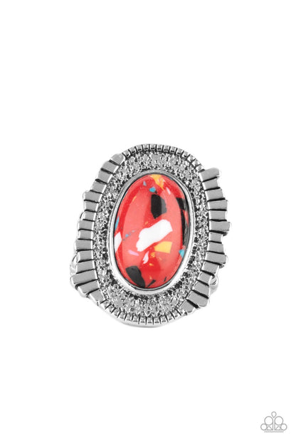 Paparazzi Accessories-Terrazzo Trendsetter Red Earthy Stone Ring