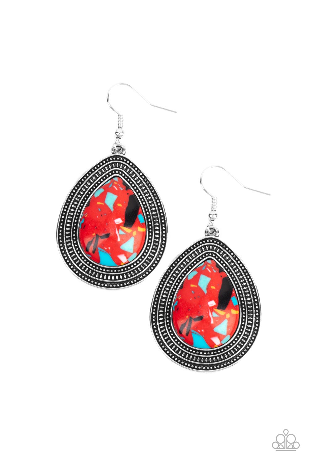 Paparazzi Accessories-Terrazzo Tundra Red Colorful Teardrop Earrings