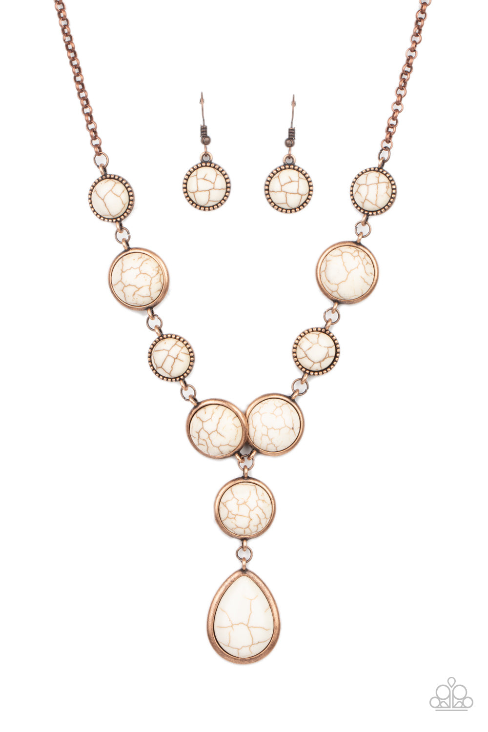 Paparazzi Accessories-Terrestrial Trailblazer Copper White Stone Necklace Set