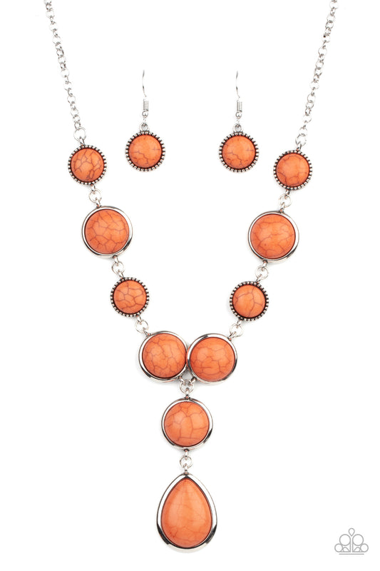 Paparazzi Accessories-Terrestrial Trailblazer Orange Stone Teardrop Necklace Set