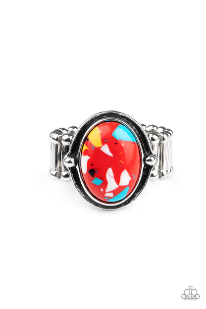 Paparazzi Accessories-Terrifically Terrazzo Colorful Red Marbled Stone Ring