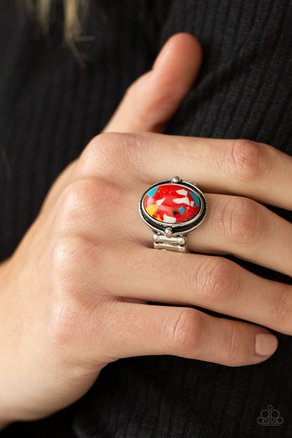 Paparazzi Accessories-Terrifically Terrazzo Colorful Red Marbled Stone Ring