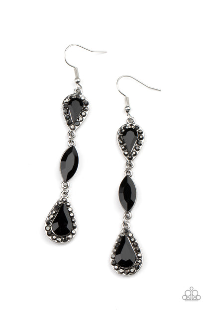 Paparazzi Accessories-Test of Timeless Black Marquise Hematite Rhinestone Earrings