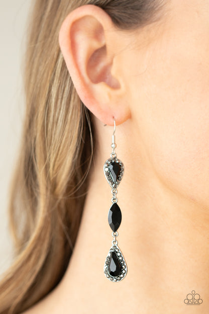 Paparazzi Accessories-Test of Timeless Black Marquise Hematite Rhinestone Earrings