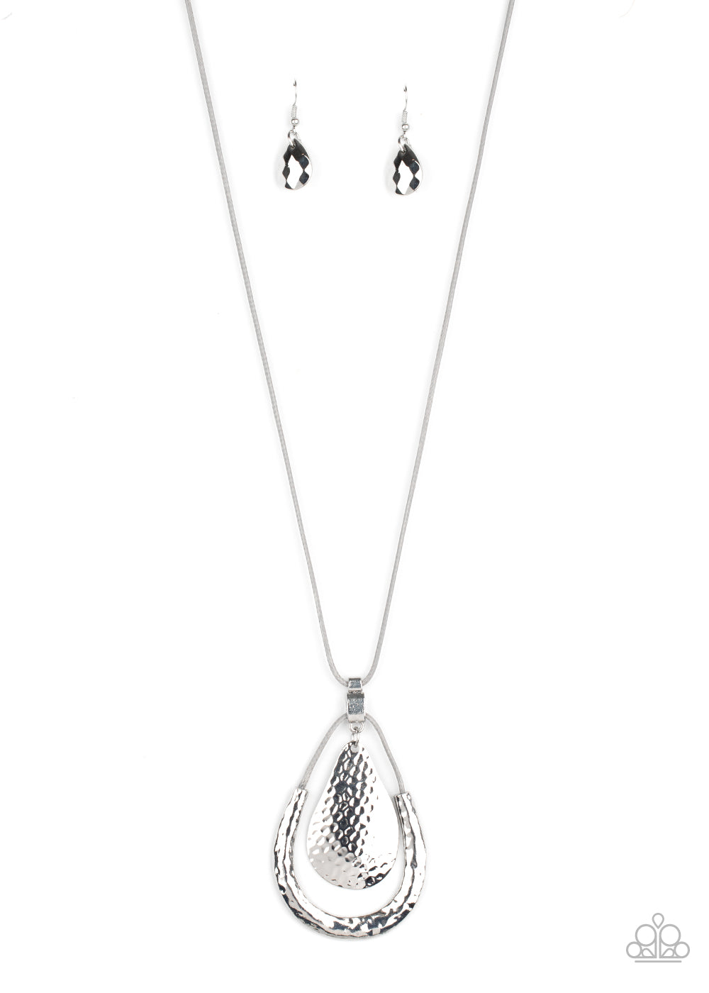 Paparazzi Accessories-Texture Trekker Silver Teardrop Necklace Set