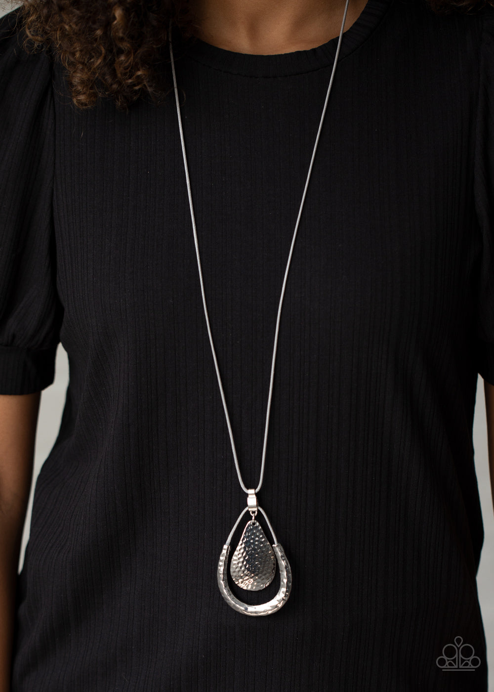 Paparazzi Accessories-Texture Trekker Silver Teardrop Necklace Set