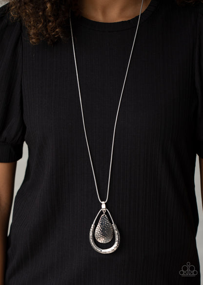 Paparazzi Accessories-Texture Trekker Silver Teardrop Necklace Set