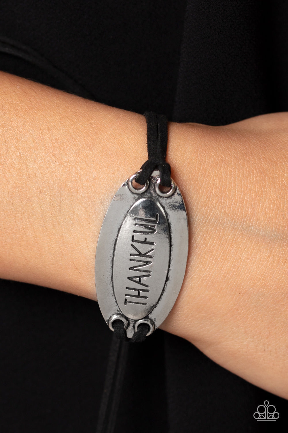 Paparazzi Accessories-Thankful Tidings Black Inspirational Oval Bracelet