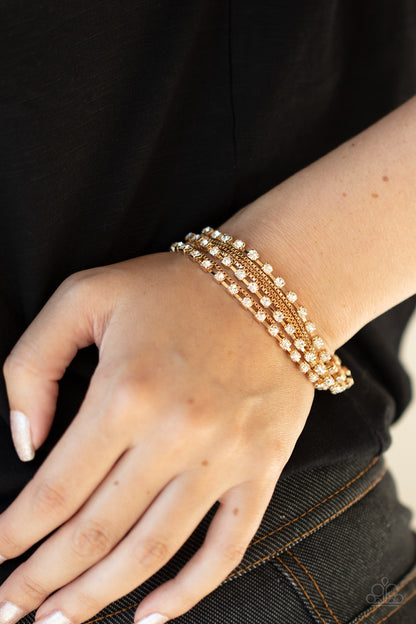 Paparazzi Accessories-That's A Smash! Gold Glittery White Rhinestone Bracelet