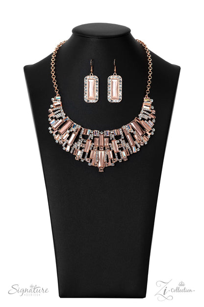 Paparazzi Accessories-The Deborah Copper White Rhinestone 2023 ZI Necklace Set