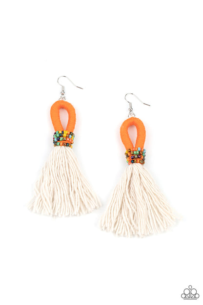 Paparazzi Accessories-The Dustup Orange Loop Seed Bead Earrings