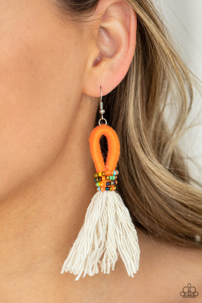 Paparazzi Accessories-The Dustup Orange Loop Seed Bead Earrings