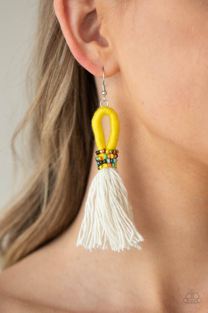 Paparazzi Accessories-The Dustup Vibrant Yellow Seed Bead Earrings