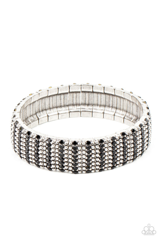 Paparazzi Accessories-The GRIT Factor Glamorous Silver Stud Black Rhinestone Bracelet