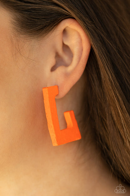 Paparazzi Accessories-The Girl Next OUTDOOR Orange Wood Earrings