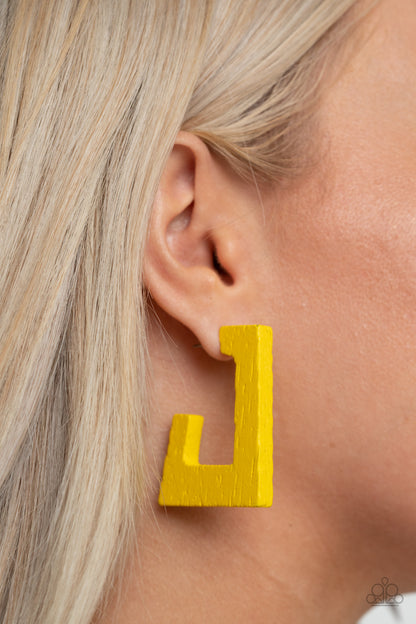 Paparazzi Accessories-The Girl Next OUTDOOR Yellow Wooden Earrings