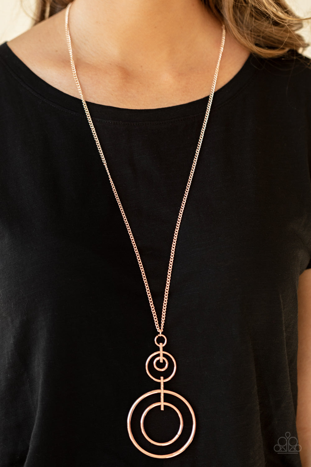 Paparazzi Accessories-The Inner Workings Rose Gold Hoop Necklace Set