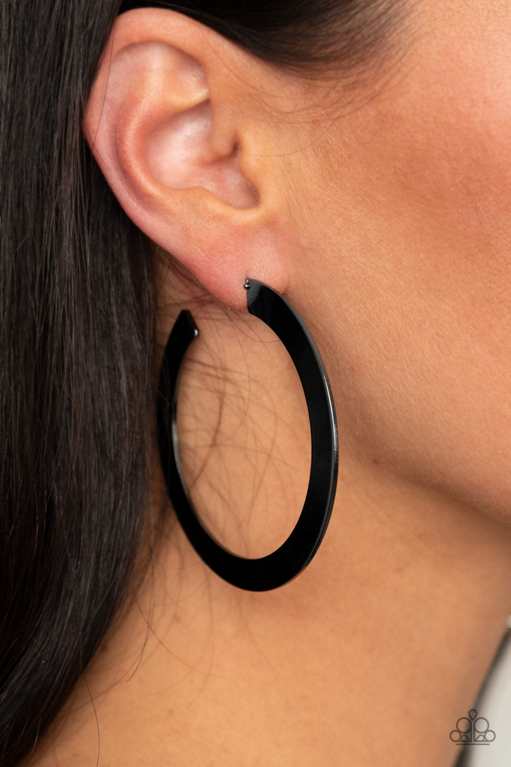 Paparazzi Accessories-The Inside Track Black Hoop Earrings