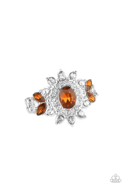 Paparazzi Accessories-The Princess and The FROND Brown Oval White Rhinestone Ring