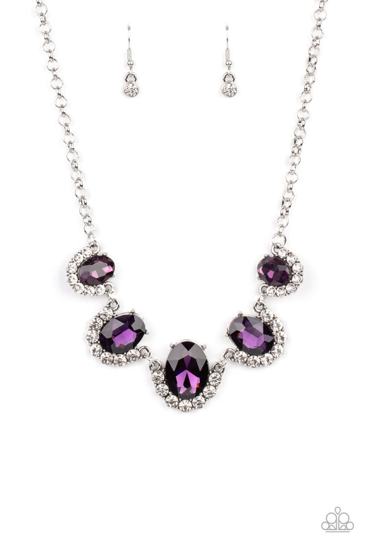 Paparazzi Accessories-The Queen Demands It Purple Sparkly White Rhinestone Necklace Set