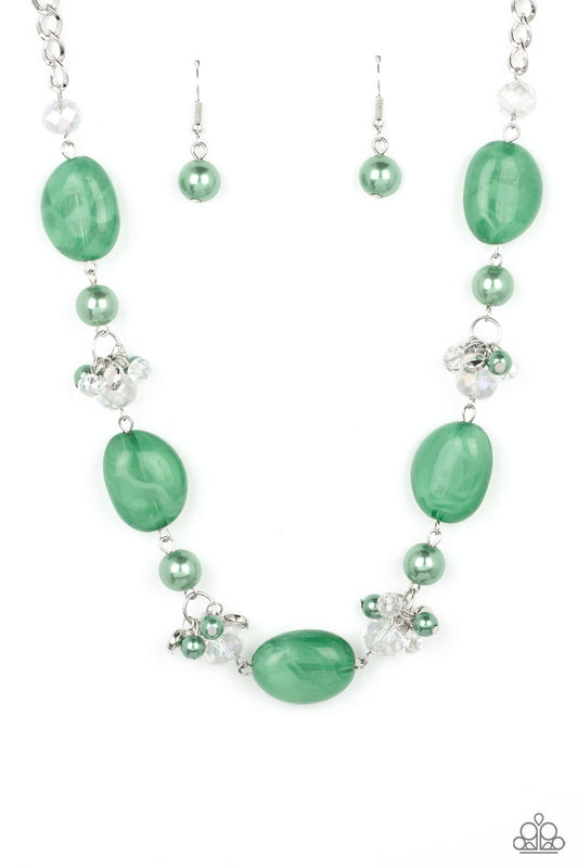 Paparazzi Accessories-The Top TENACIOUS Green Leprechaun Bubbly Pearl Necklace Set