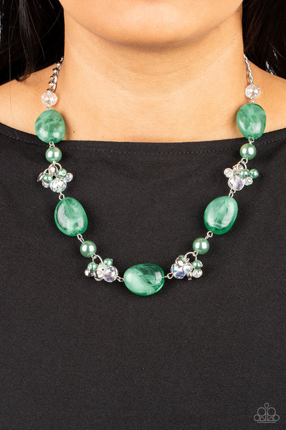 Paparazzi Accessories-The Top TENACIOUS Green Leprechaun Bubbly Pearl Necklace Set