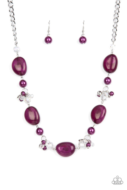 Paparazzi Accessories-The Top TENACIOUS Purple Crystal Silver Bead Necklace Set